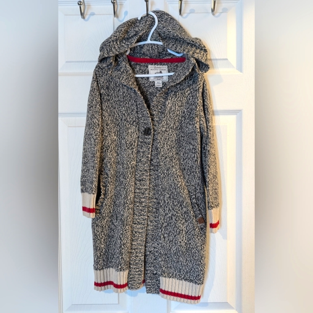 Girls Roots Cabin Heavy Knit Hooded Long Cardigan